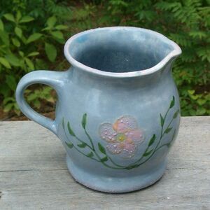 Handmade Ceramic  Coffee Creamer  Blue Cottage Core w/ Floral Design